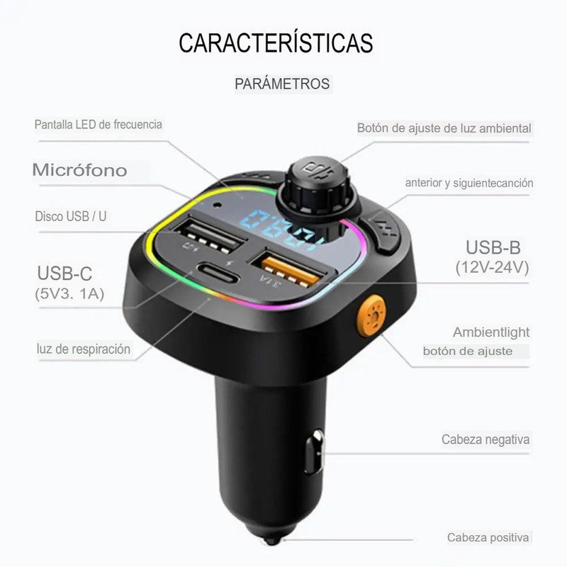 cargador transmisor bluetooth carro fm musica mp3 adaptador cargador transmisor bluetooth carro fm musica mp3 adaptador