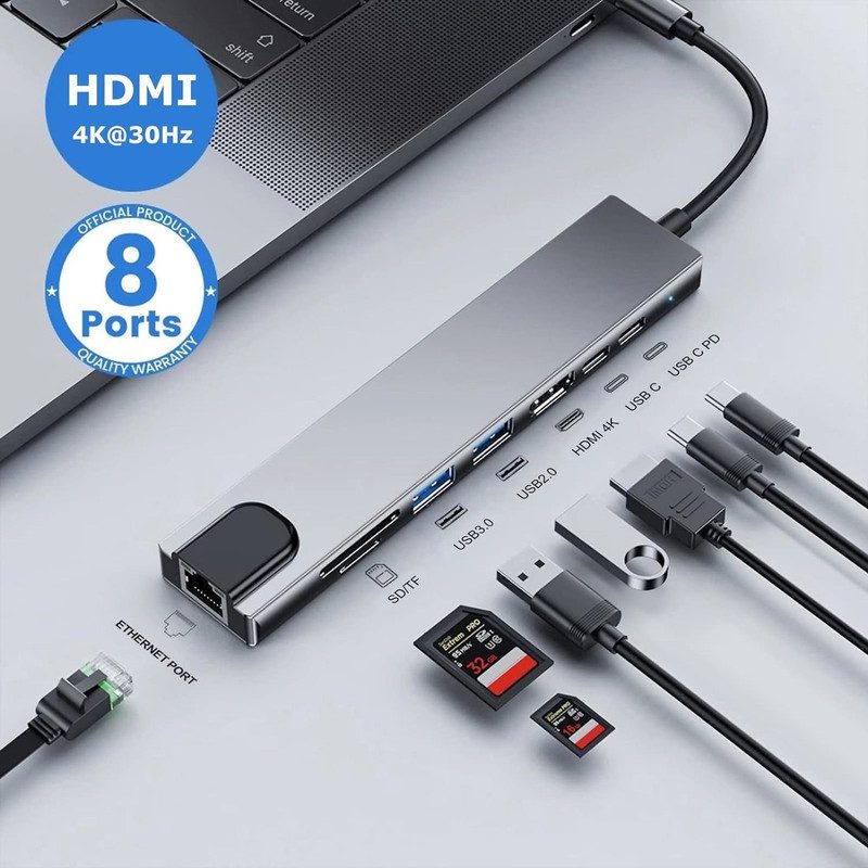 adaptador multipuertos usb tipo c dock hub hdmi lan 8 en 1 adaptador multipuertos usb tipo c dock hub hdmi lan 8 en 1