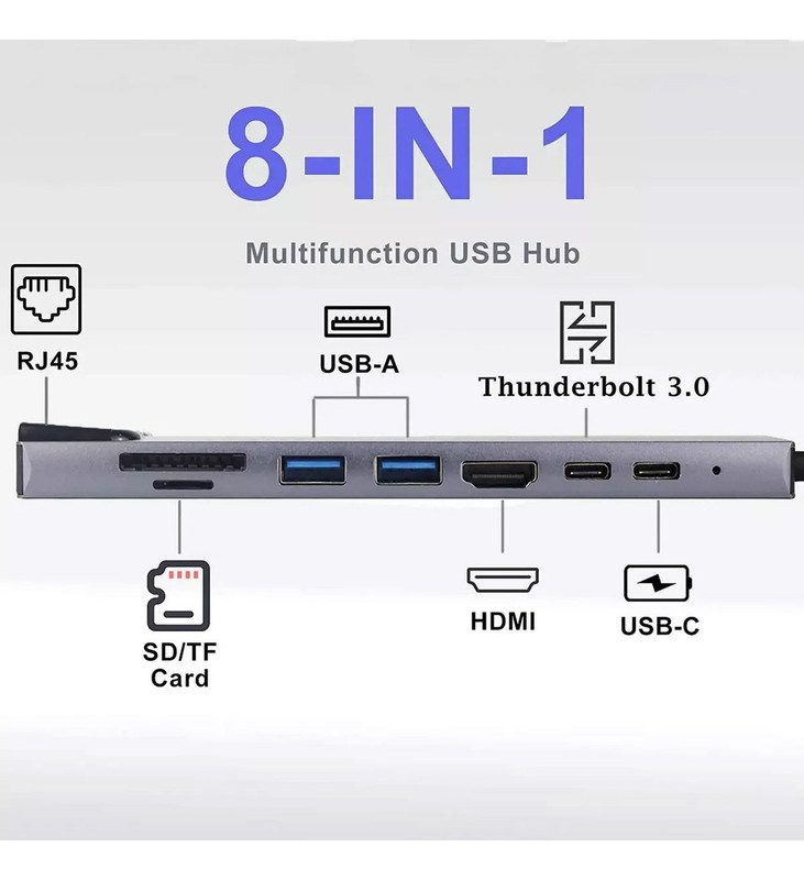 adaptador multipuertos usb tipo c dock hub hdmi lan 8 en 1 adaptador multipuertos usb tipo c dock hub hdmi lan 8 en 1
