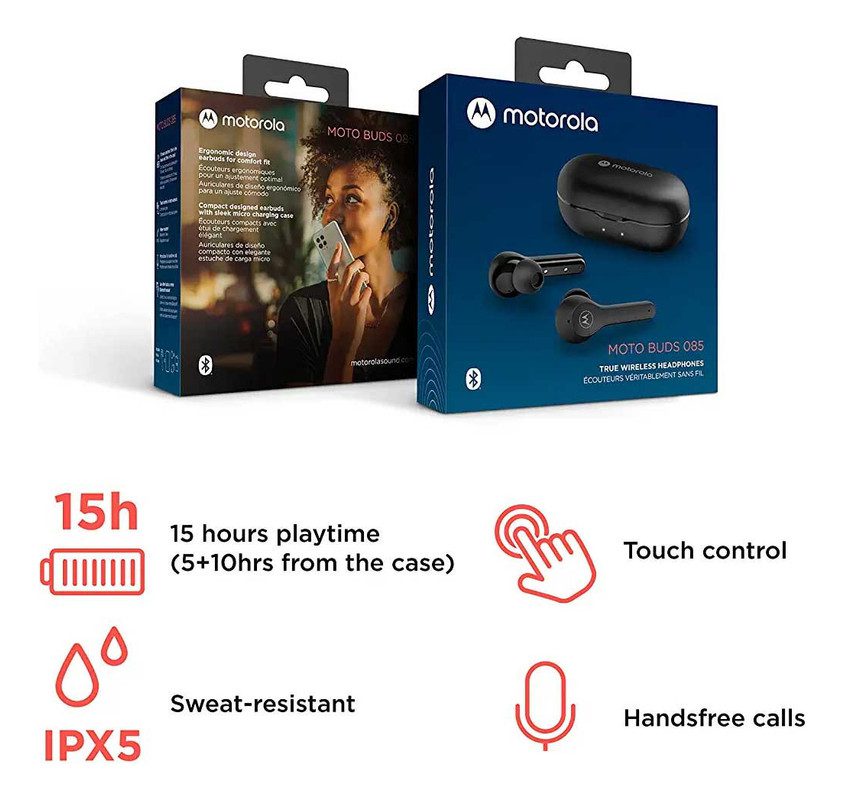 audífonos moto buds 085 táctil tws ipx5 15h batería negro audífonos moto buds 085 táctil tws ipx5 15h batería negro